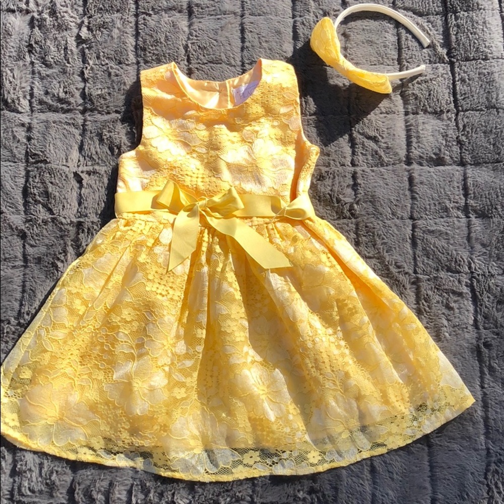 Yellow Toddler’s Dress Matching w/ Headband